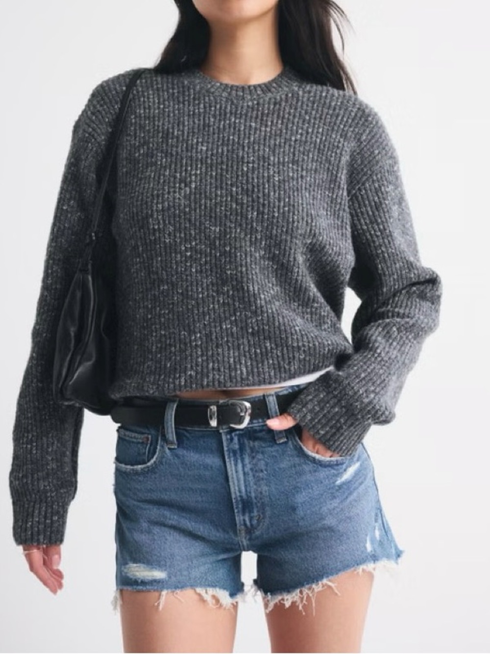 Abercrombie & Fitch Dark Blue Frayed Hem Denim Shorts
